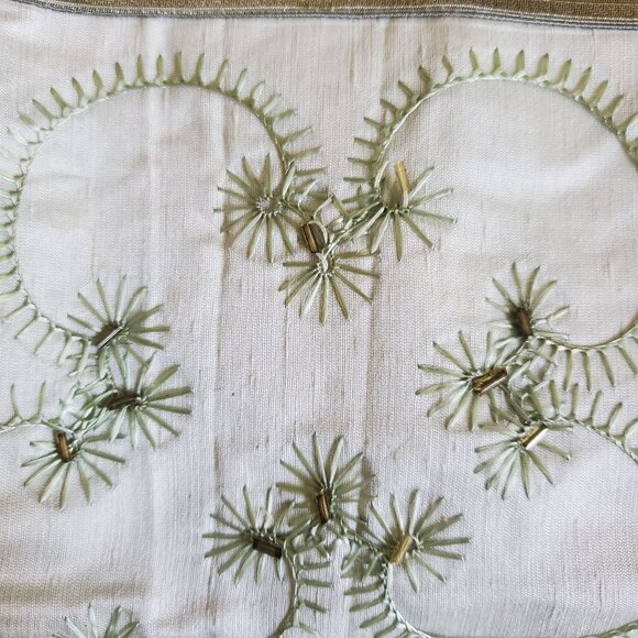NOS Vtg Silk PillowCover 16x16" Import Embroidered Beaded Sage Jacquard Eclectic - Picture 4 of 10